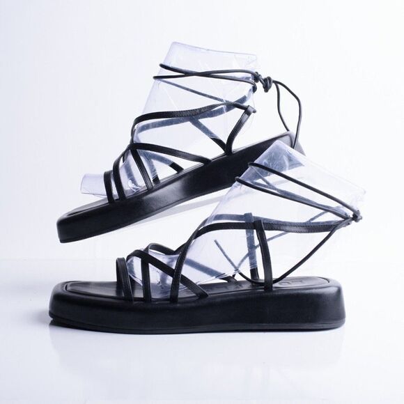 Loeffler Randall Womens Black Flatform Strappy Sandals Leather US 8 EU 38.5 - Picture 5 of 8